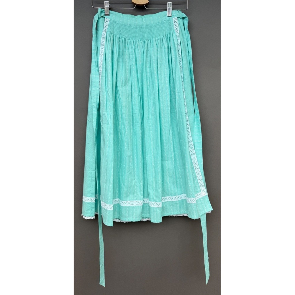 Vintage Alpenmoden Oktoberfest Dirndl Skirt 36 Peasant Ethnic Pleated Apron Aqua